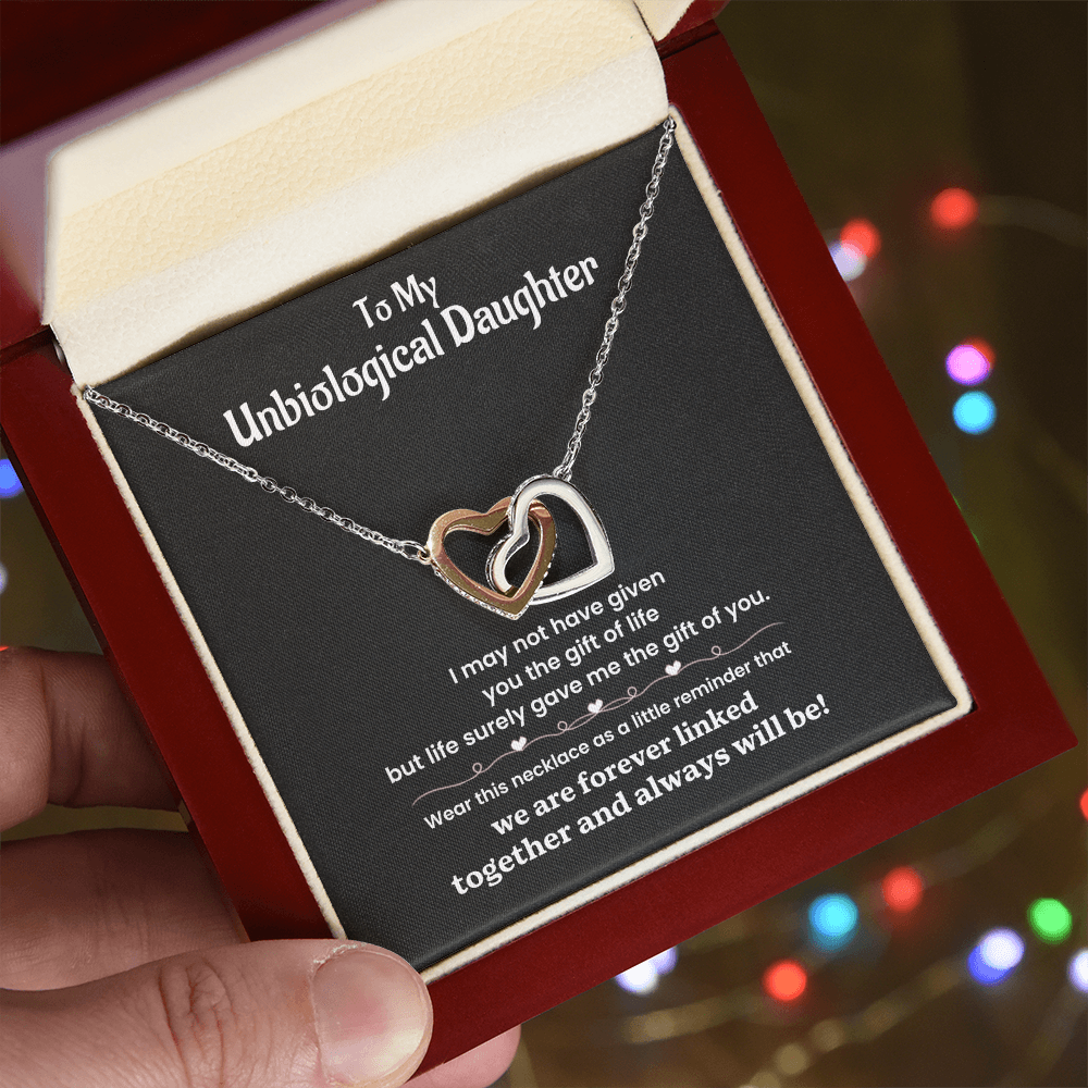 To My Unbiological Daughter - Interlocking Hearts Necklace
