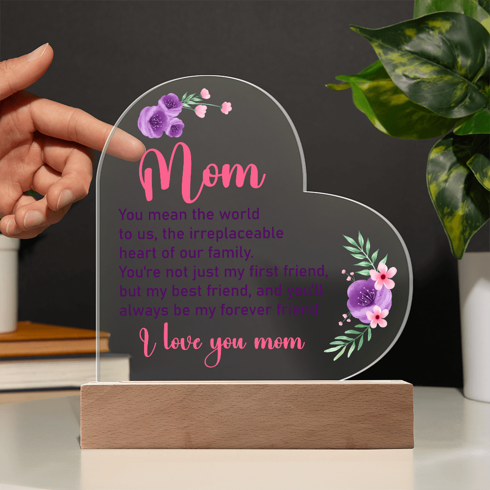 Mom - You Mean the World To Us - Acrylic Heart Plaque