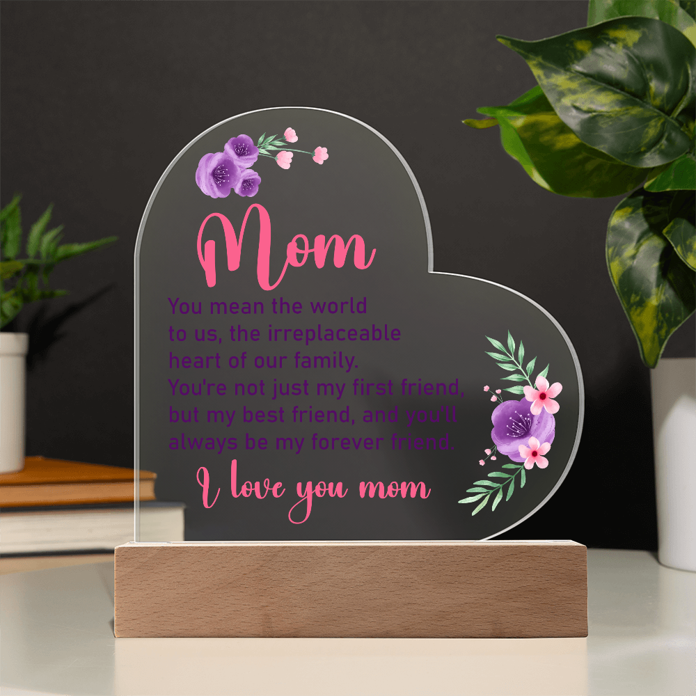 Mom - You Mean the World To Us - Acrylic Heart Plaque