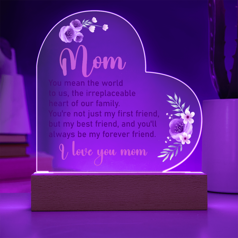Mom - You Mean the World To Us - Acrylic Heart Plaque