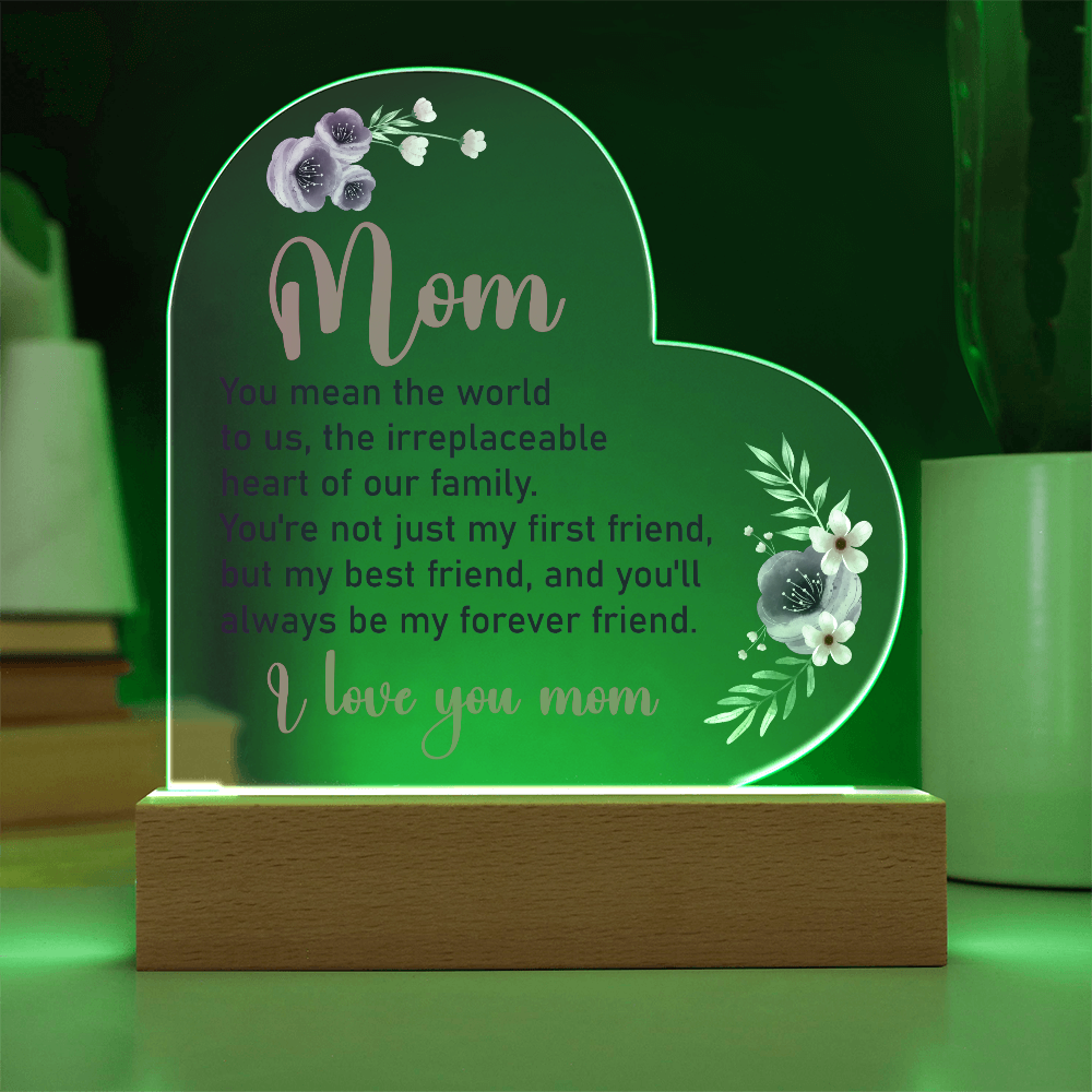 Mom - You Mean the World To Us - Acrylic Heart Plaque