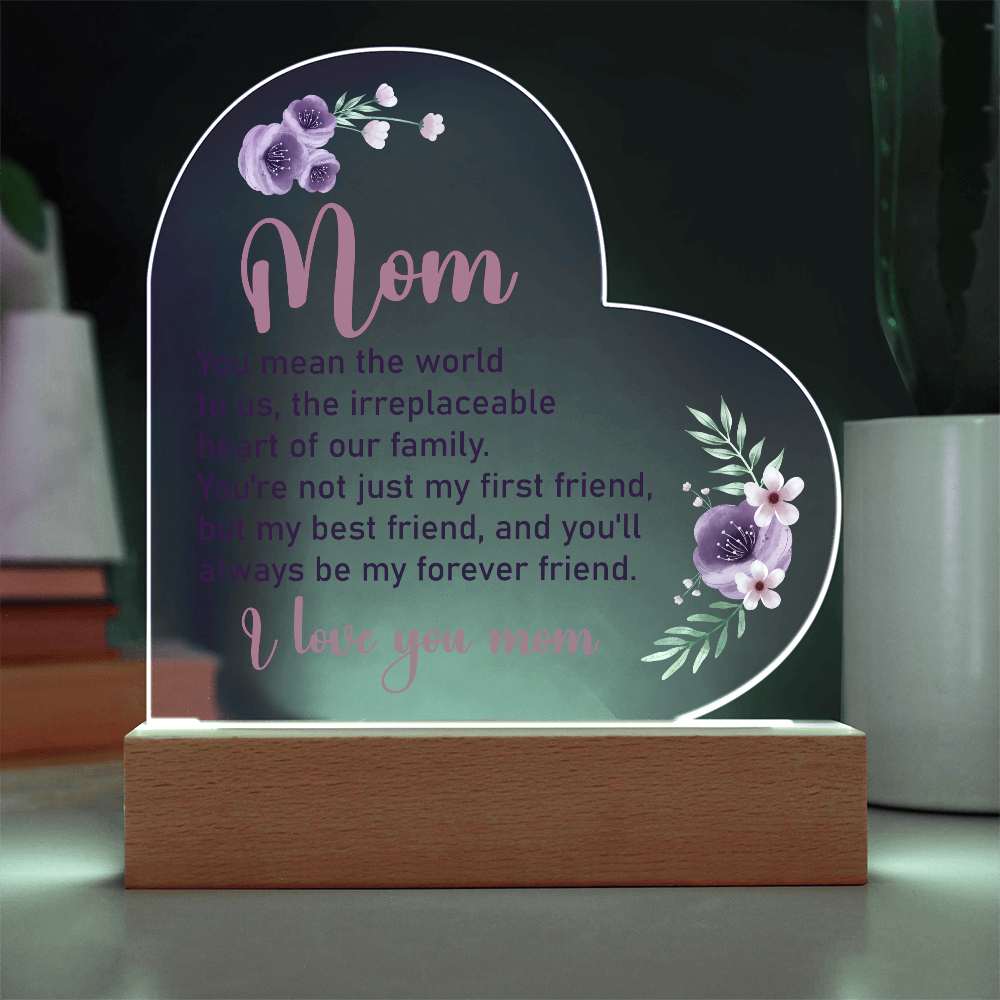 Mom - You Mean the World To Us - Acrylic Heart Plaque