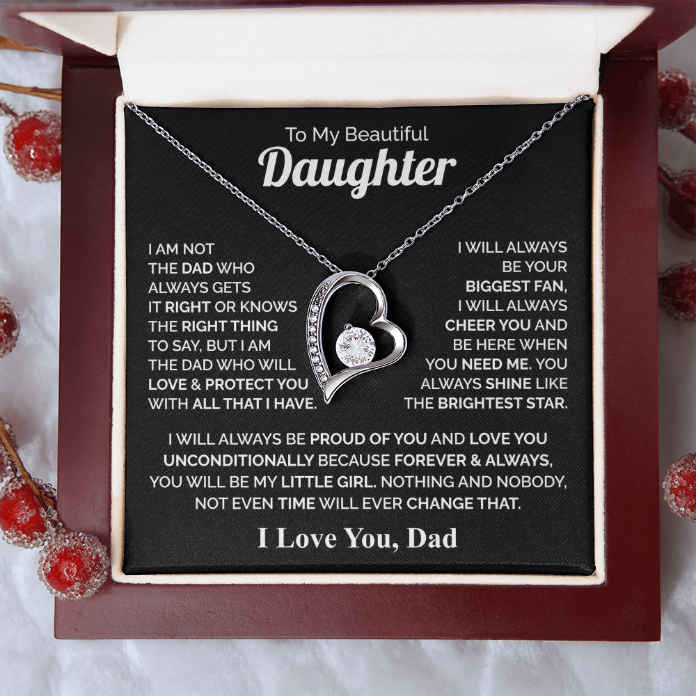 To My Daughter Necklace from Dad – Forever & Always Love Message Pendant Gift