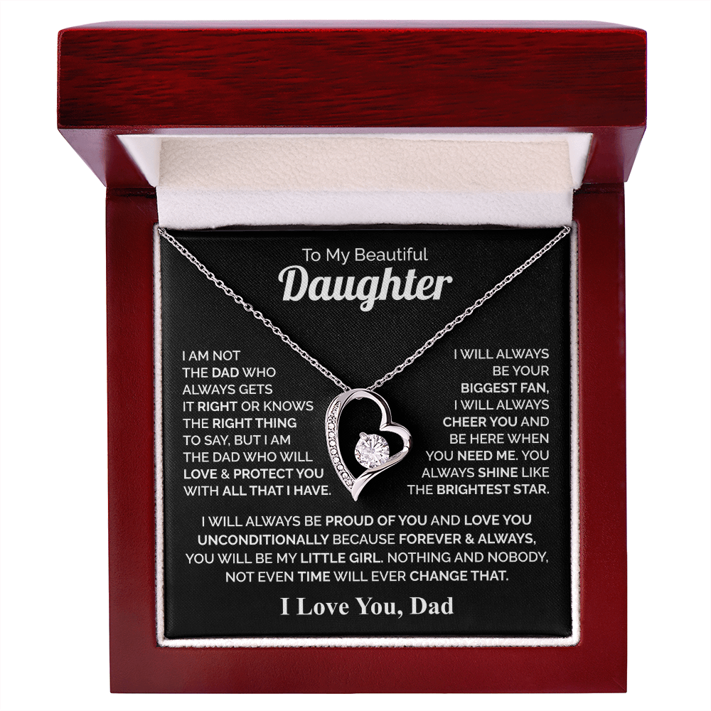 To My Daughter Necklace from Dad – Forever & Always Love Message Pendant Gift