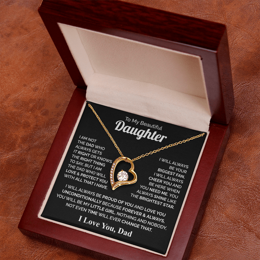 To My Daughter Necklace from Dad – Forever & Always Love Message Pendant Gift