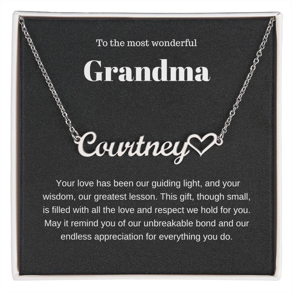 Personalized Heart Name Necklace to Grandmother with a Loving Message