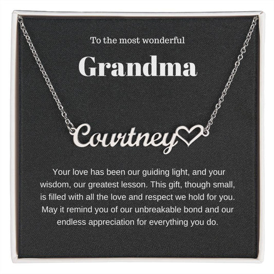 Personalized Heart Name Necklace to Grandmother with a Loving Message