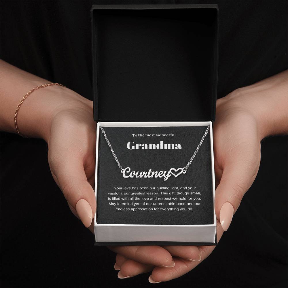 Personalized Heart Name Necklace to Grandmother with a Loving Message