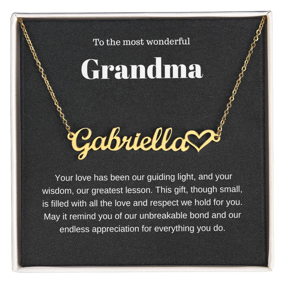 Personalized Heart Name Necklace to Grandmother with a Loving Message