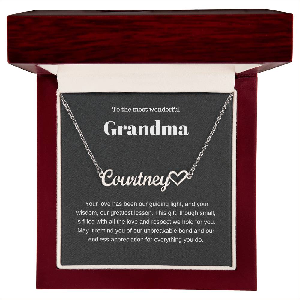 Personalized Heart Name Necklace to Grandmother with a Loving Message