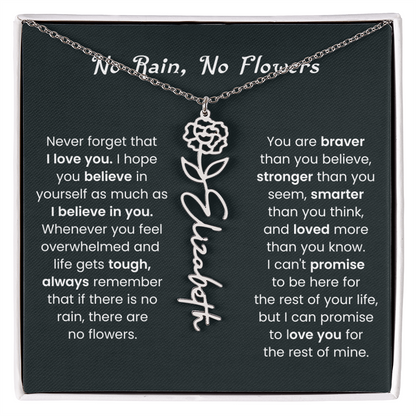 Custom Flower Name Necklace – No Rain No Flowers