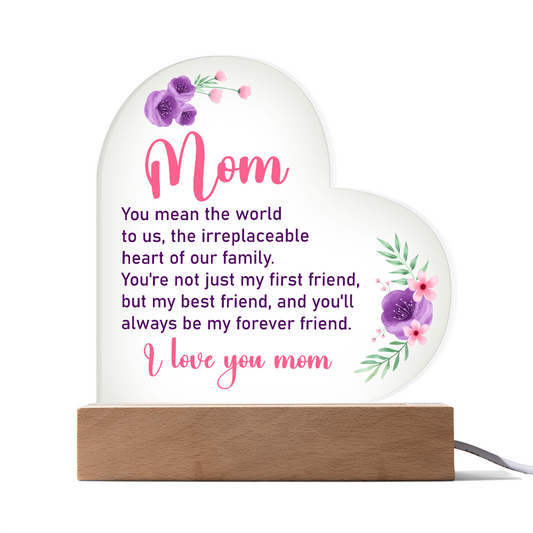 Mom - You Mean the World To Us - Acrylic Heart Plaque