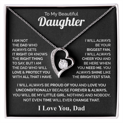 To My Daughter Necklace from Dad – Forever & Always Love Message Pendant Gift