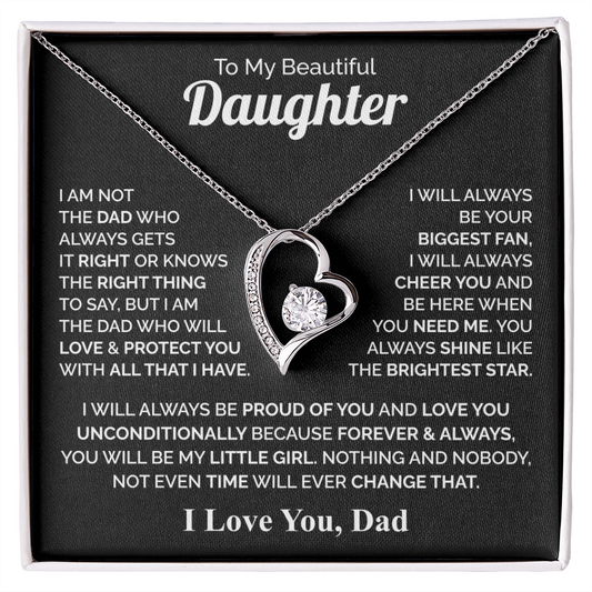 To My Daughter Necklace from Dad – Forever & Always Love Message Pendant Gift