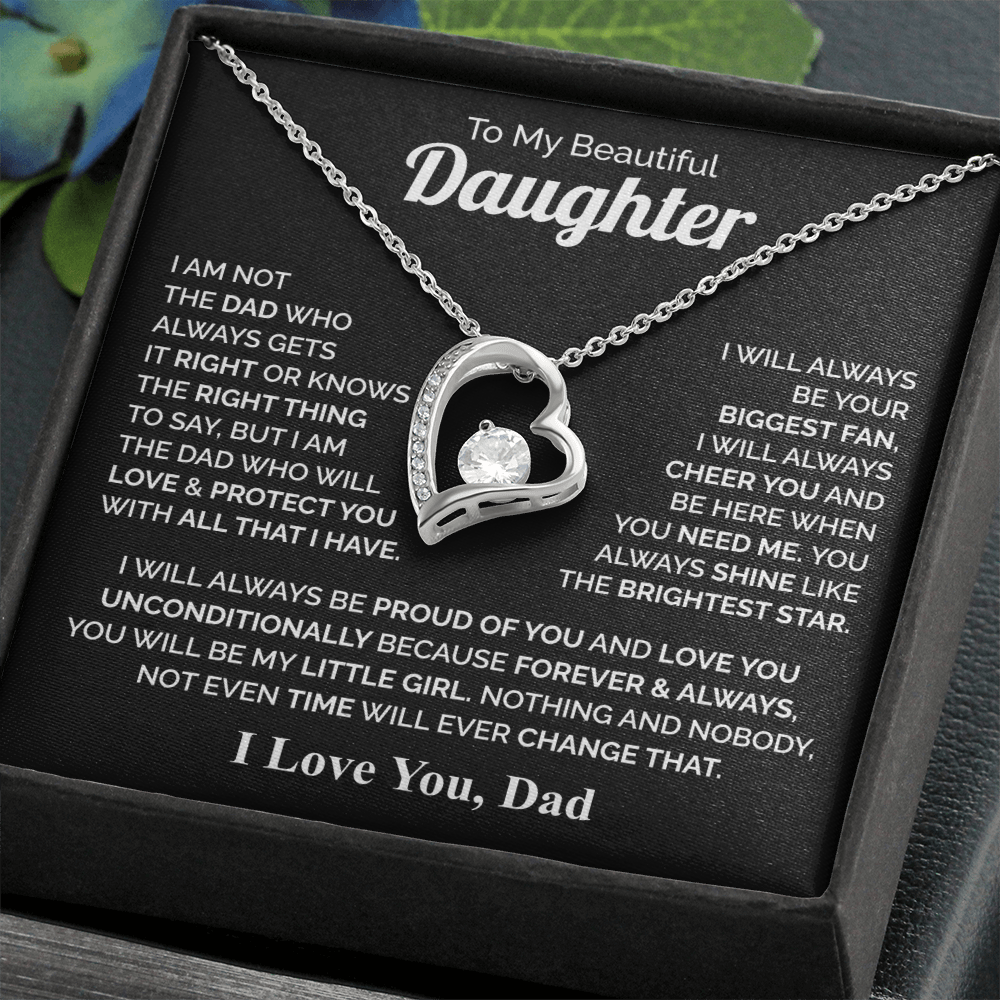 To My Daughter Necklace from Dad – Forever & Always Love Message Pendant Gift