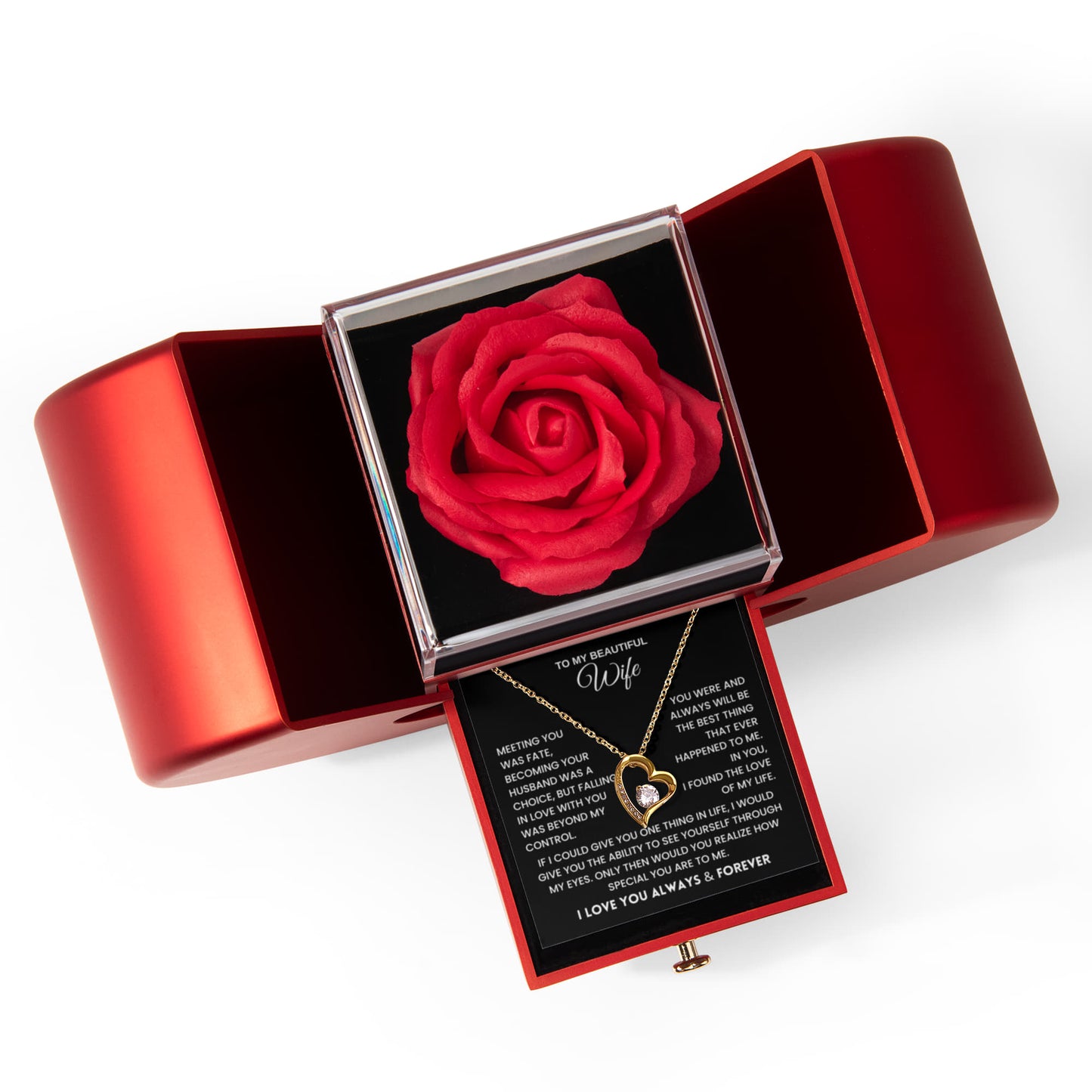 Wife Gift Red Heart Rose Box Necklace