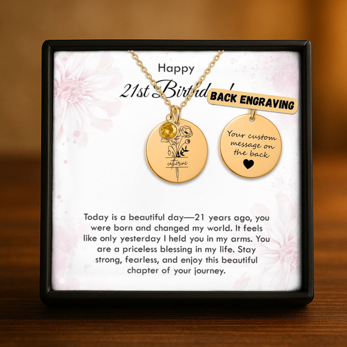 Daughter Coin Necklace with Birthstone