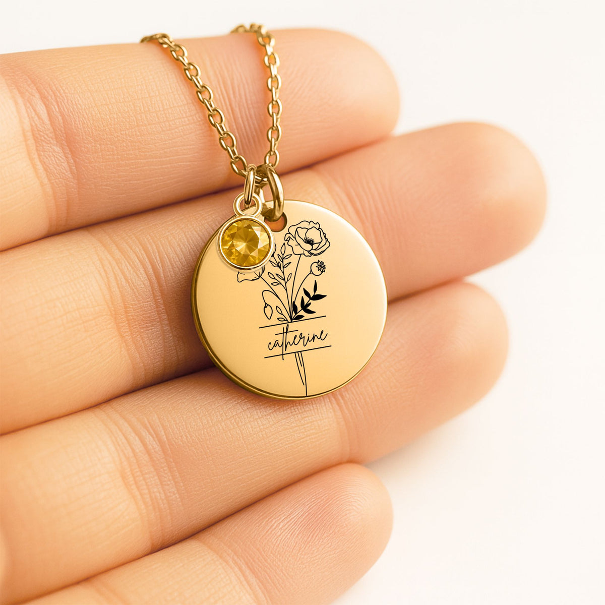 Daughter Coin Necklace with Birthstone