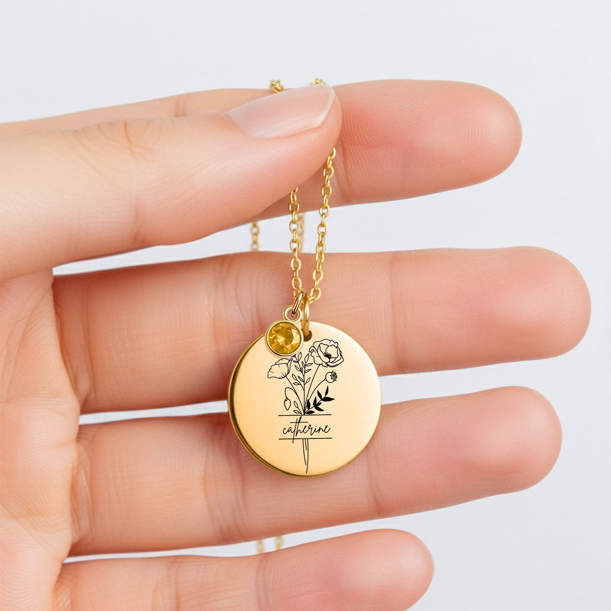 Daughter Coin Necklace with Birthstone